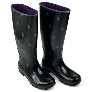 Ralph Lauren Black and Purple Women's Rain Boots